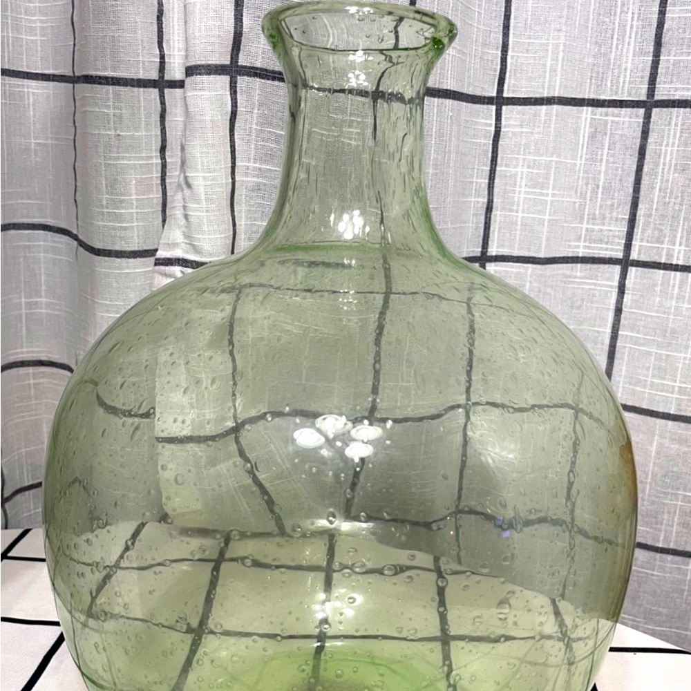 Antique 11”x10” Hand Blown Green Gobular XL Decanter Bottle 11”x10”